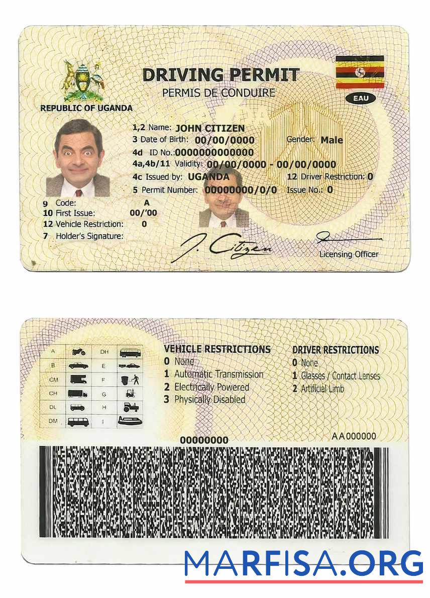 Realistic Uganda driving license real example